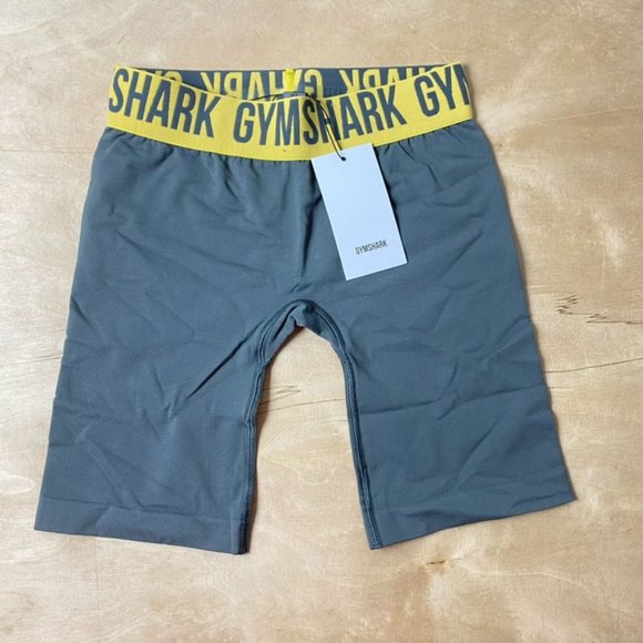 Gymshark Pants - NWT Gymshark Yellow Band Grey Seamless Elastic Waistband Cycling Shorts Women XS